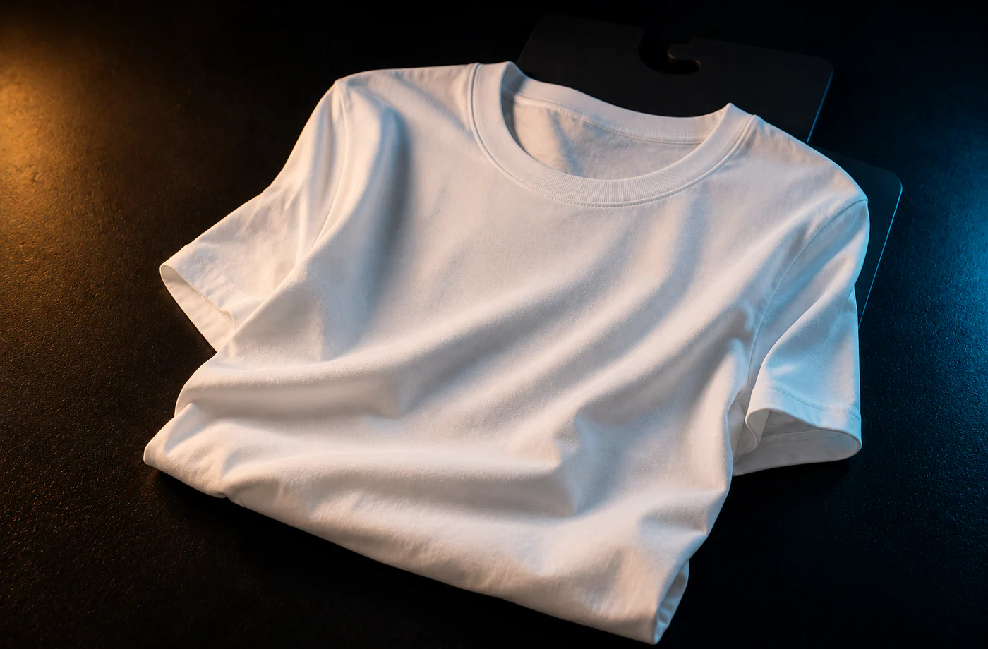 blank white t-shirt under warm stage light with clean fabric texture